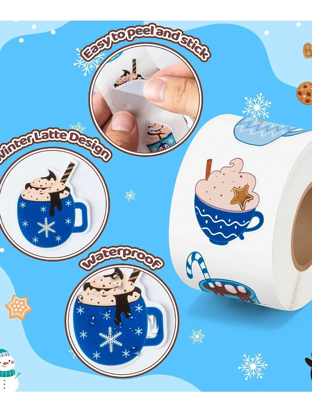 NEW!☕️50 WINTER LATTE BLUE STICKERS